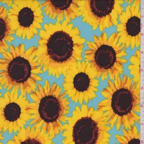 4 YD PC-Turquoise/Gold Sunflower Challis Fabric