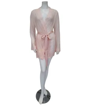 94-11136X Peach Whip Eyelash Sheer Lace Robe with G-String