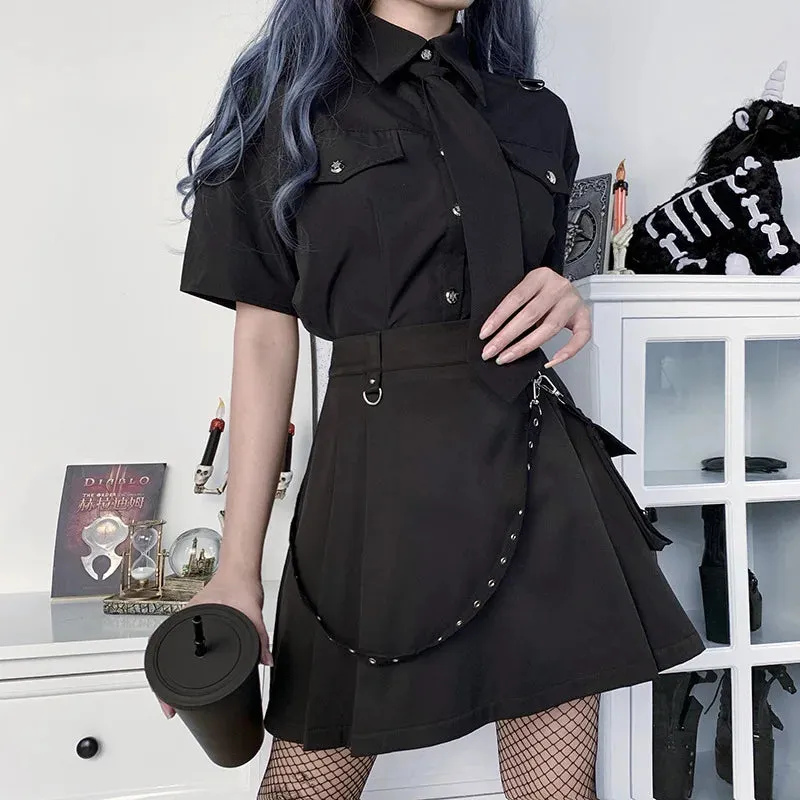 Black Sexy Harajuku High Gothic Mini Waist Patchwork Bandage Skirt