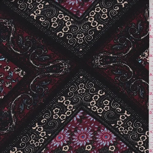 Black/Berry Floral Tile Challis Fabric