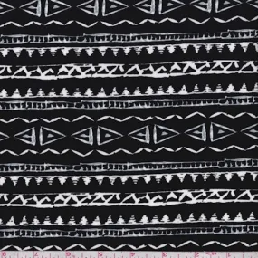 Black/White/Grey Tribal Stripe Challis Fabric