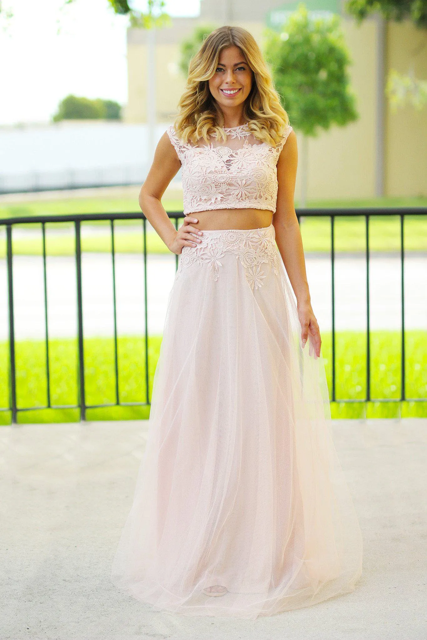 Blush Crochet Crop Top and Tulle Set