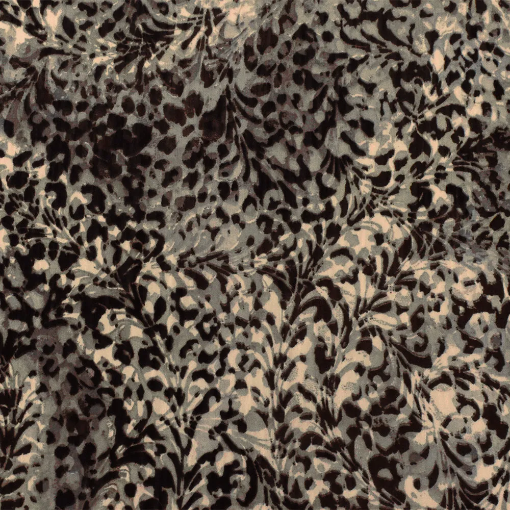 Brown-Gray-Multi Abstract Printed Poly Chiffon Woven Fabric