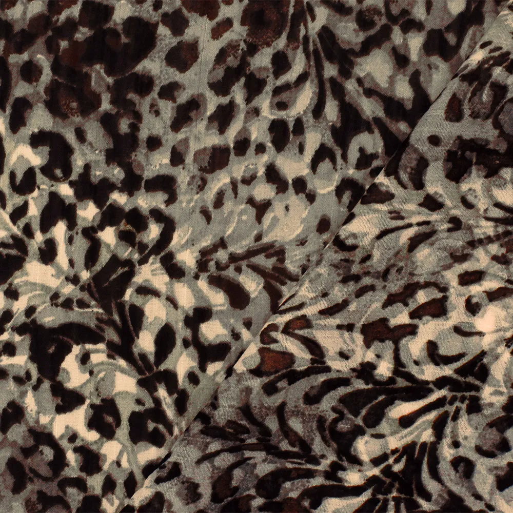 Brown-Gray-Multi Abstract Printed Poly Chiffon Woven Fabric