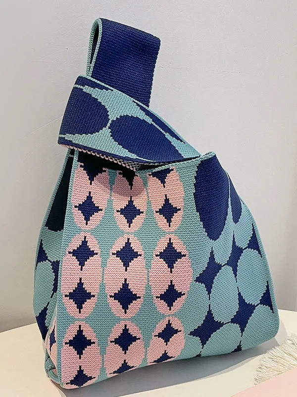 Contrast Color Rhombic Woven Handbag Bags