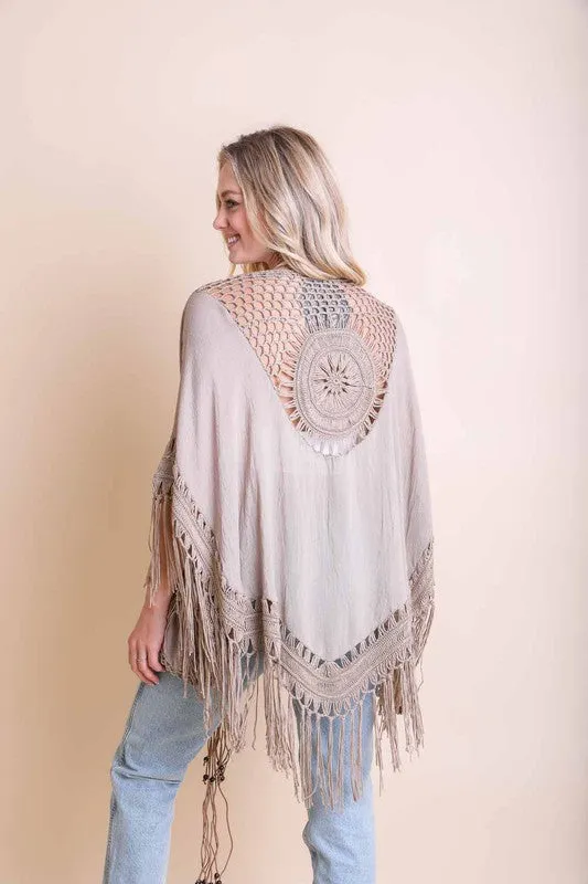 Crochet Medallion Tassel Kimono