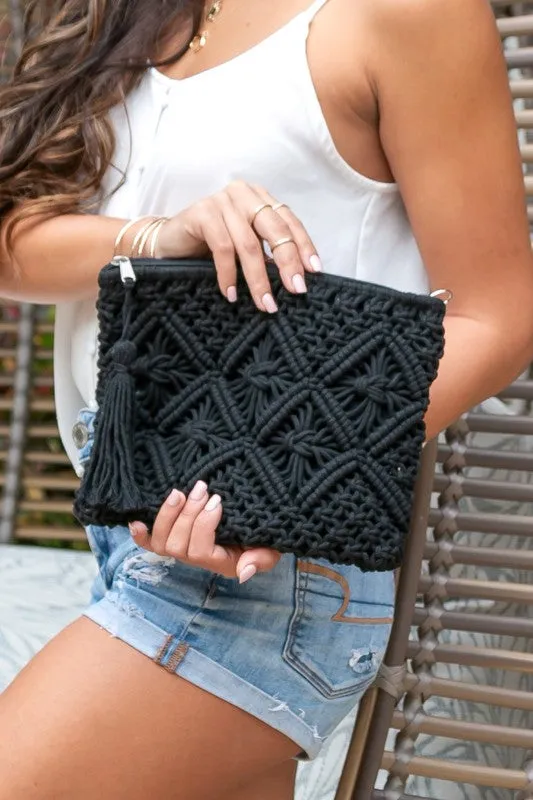 Crochet Style Macrame Tassel Clutch