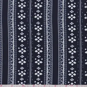 Dark Ink/White Deco Stripe Challis Fabric