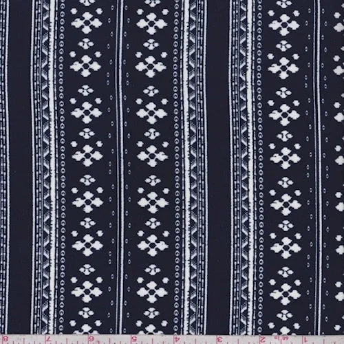 Dark Ink/White Deco Stripe Challis Fabric