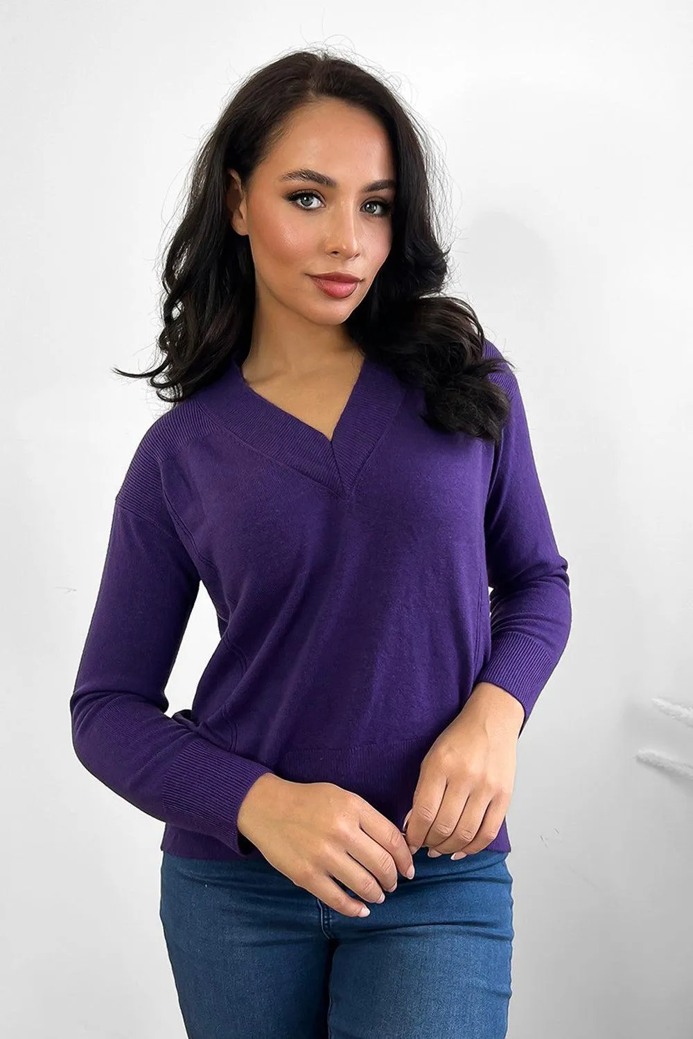 Deep V-Neck Soft Thin Knit Pullover