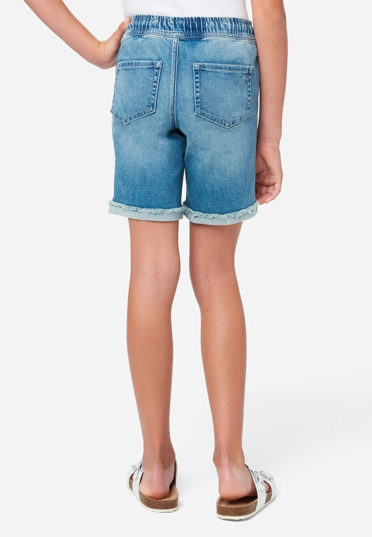 Distressed Pull-On Girlfriend Bermuda Denim Shorts