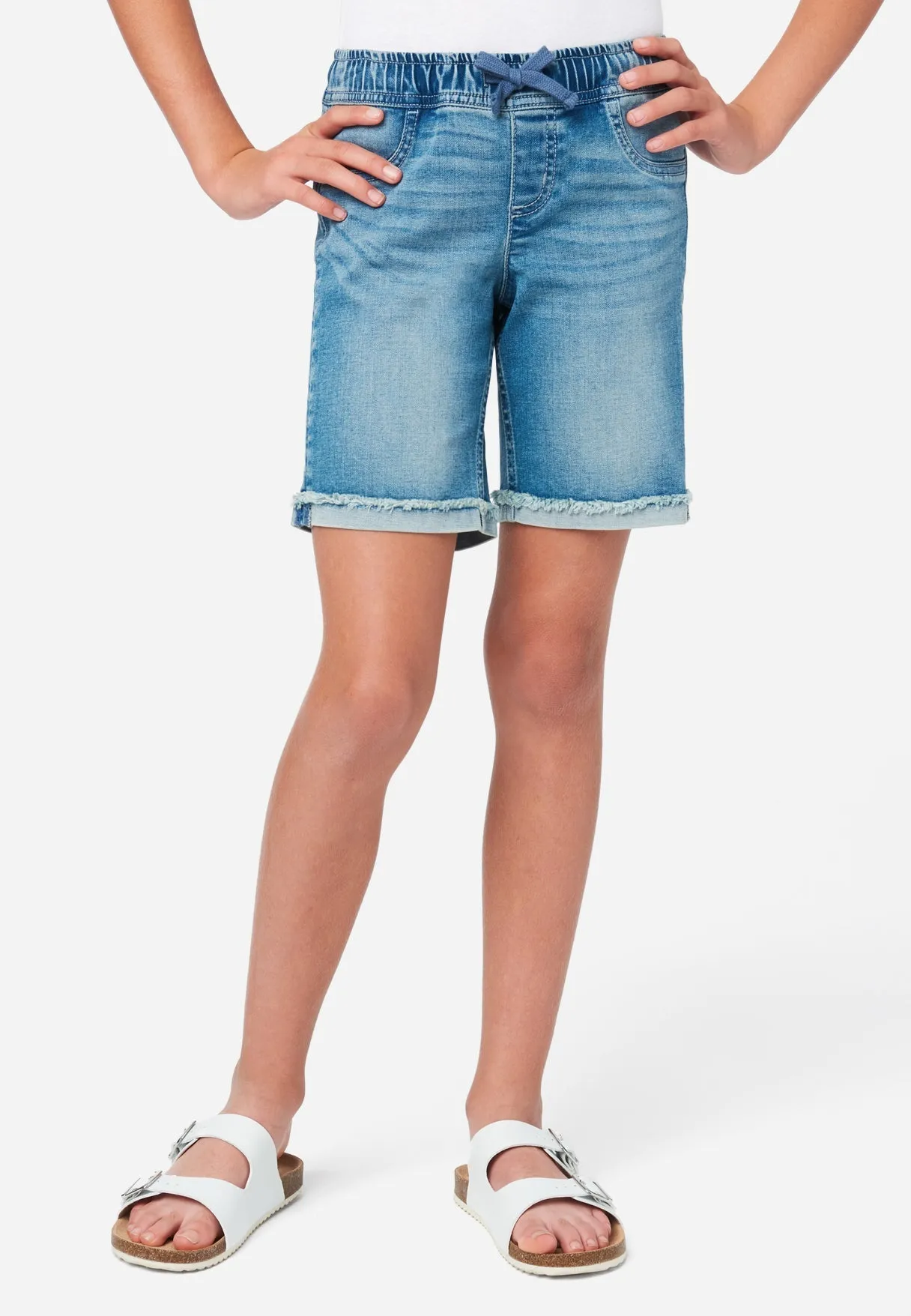 Distressed Pull-On Girlfriend Bermuda Denim Shorts