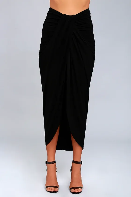 Draped Poly Black Skirt