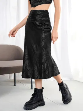 Glamorous Floral Zipper High Waist Midi Women Skirt