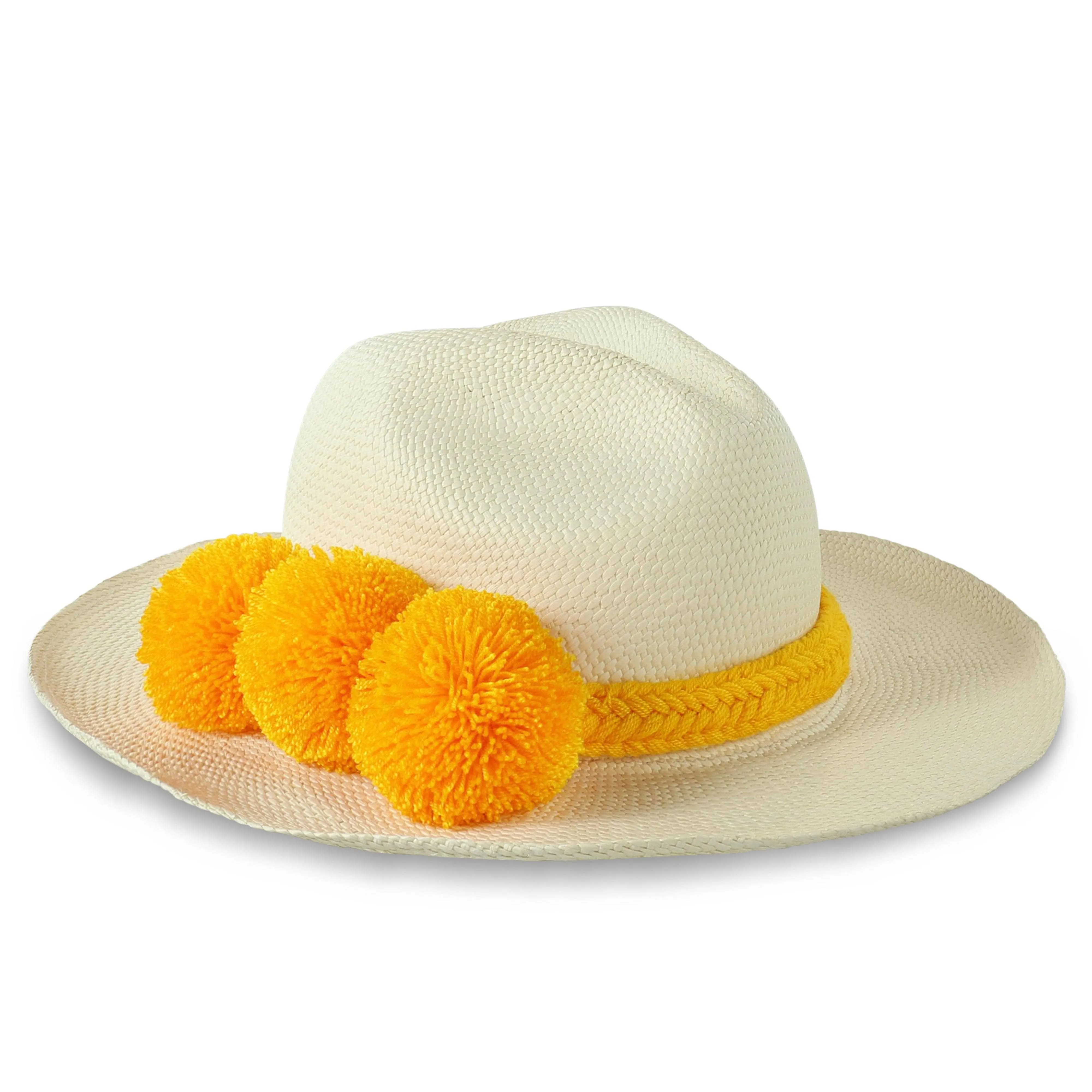 GUADALUPE HAT   WHITE YELLOW POM POM