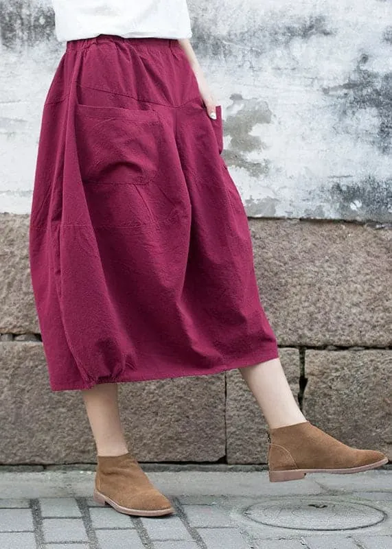 Handmade Mulberry High Waist Pockets Linen Skirts Fall