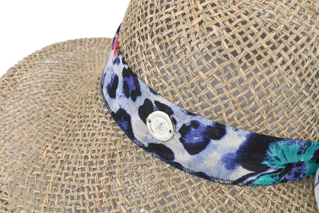 Hat Tulip Straw Blue Dots