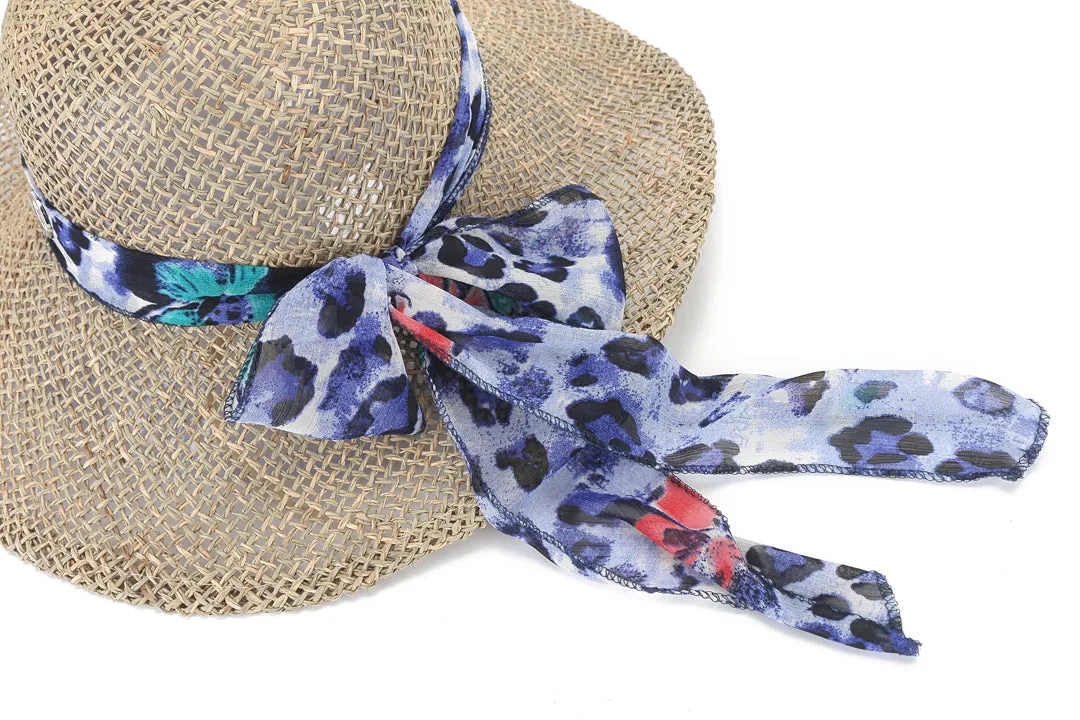 Hat Tulip Straw Blue Dots