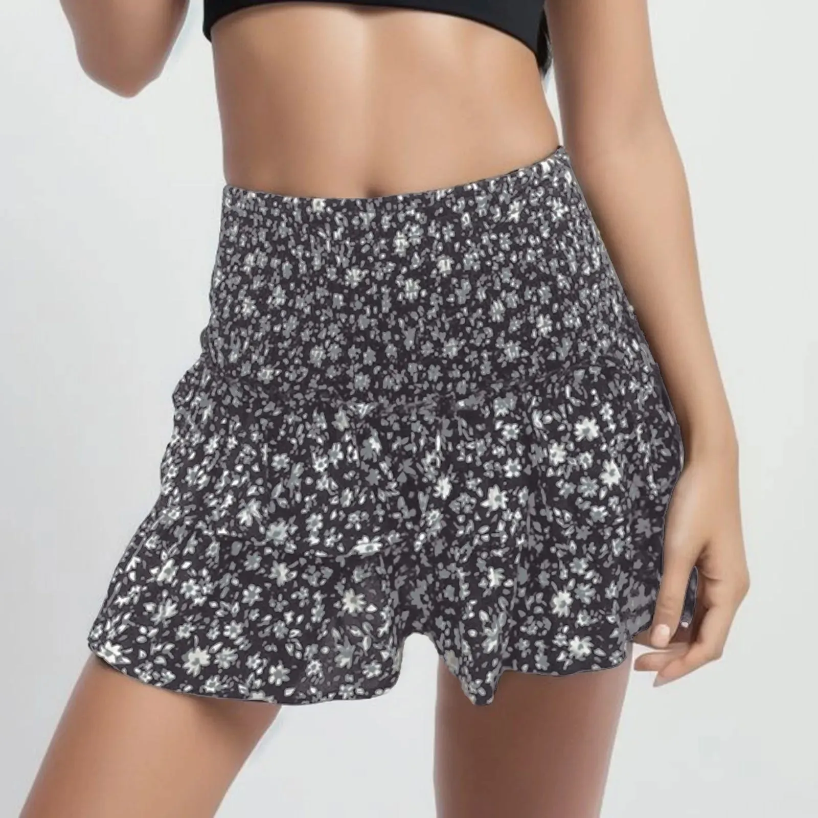 High Waist Slim Short Skirt Fashion Printed Pleated Half Body Skirt Summer Floral Print Holiday Mini Sexy Skirt