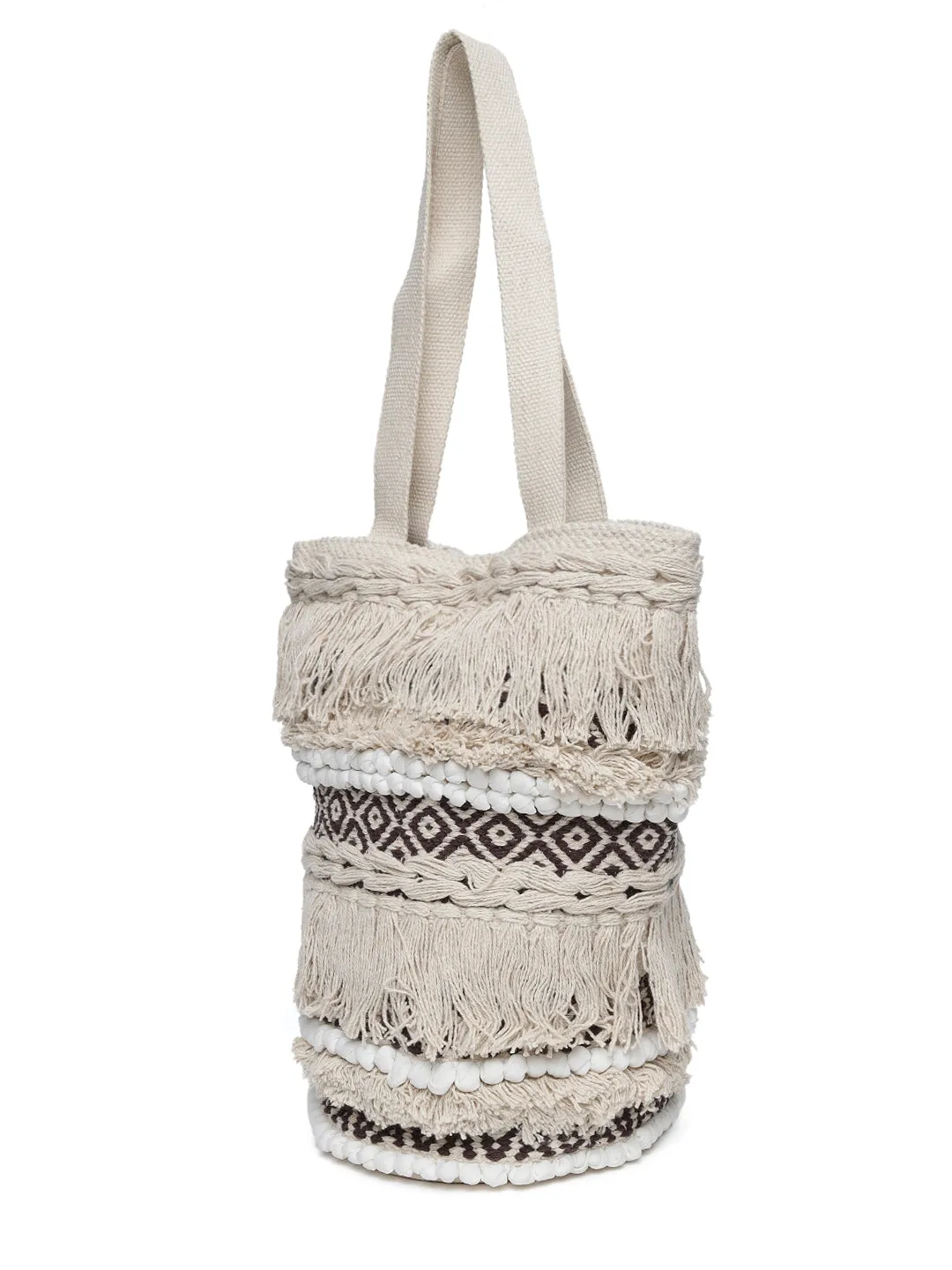 Ivory Black Hand Woven Tote Bag