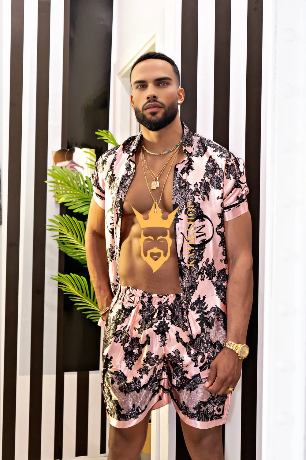 Luxury Boho Silk Shirt Set - Festival Outfit, Handmade Men's Rave wear