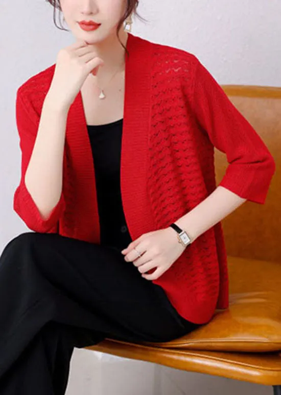 Modern Orange Hollow Out Patchwork Thin Knit Cardigan Bracelet Sleeve