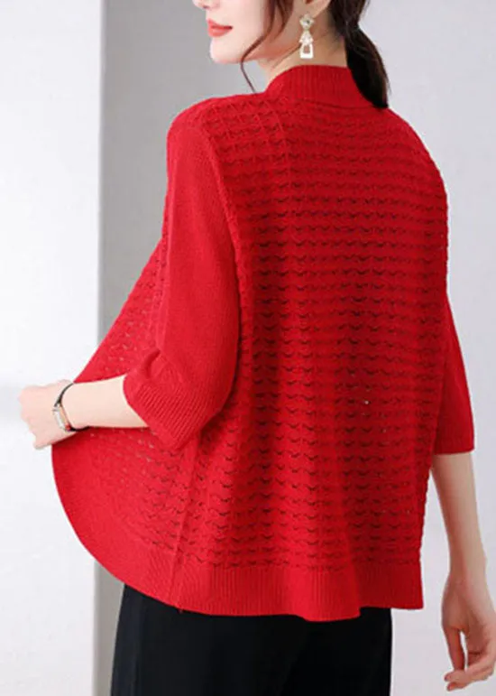 Modern Orange Hollow Out Patchwork Thin Knit Cardigan Bracelet Sleeve