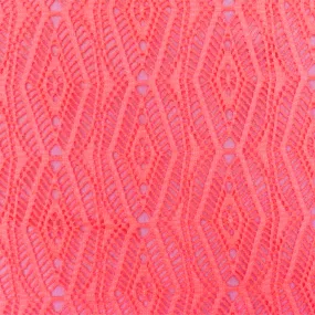 Neon Orange Patterned Diamond Stretch Poly Crochet Knit Fabric