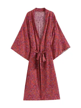 Nightwear Floral  Print Long Length Kimono Gown Duster Robe