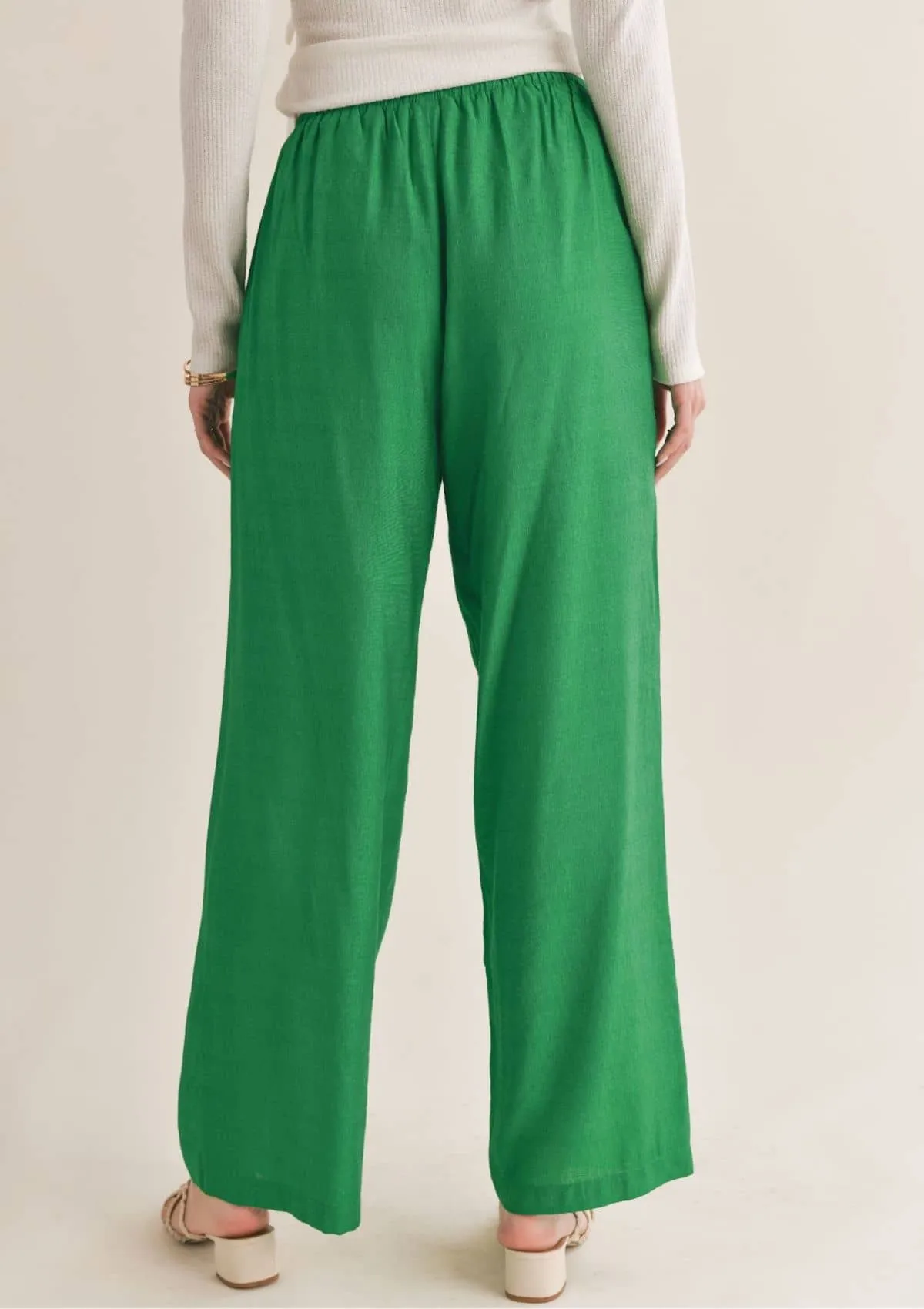 No Envy Tied Waist Wide Leg Pant - Kelly Green