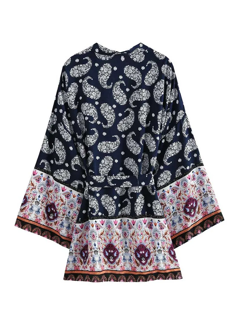 Paisley Print Short Length Kimono Gown Robe