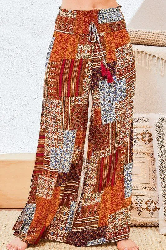 Patch Print Palazzo Pants