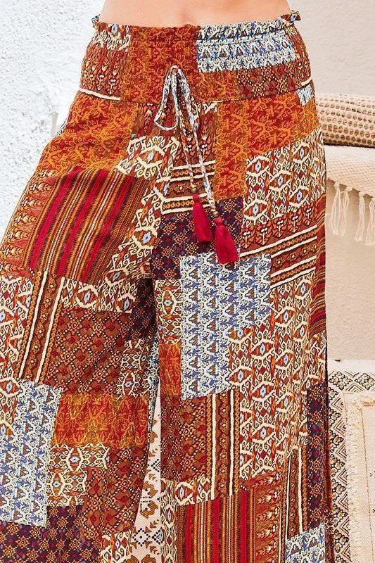 Patch Print Palazzo Pants