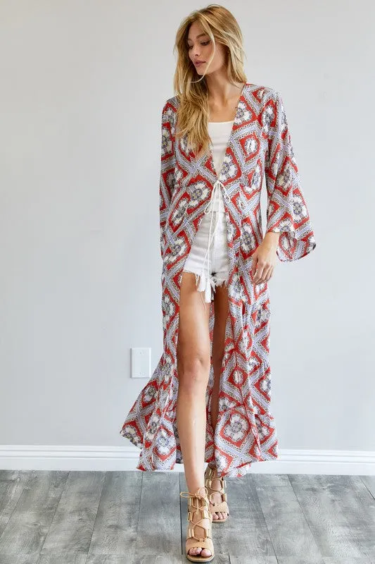 Printed Long Sleeve Kimono