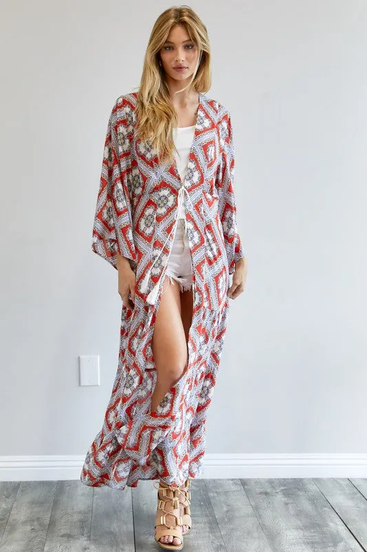 Printed Long Sleeve Loose Kimono