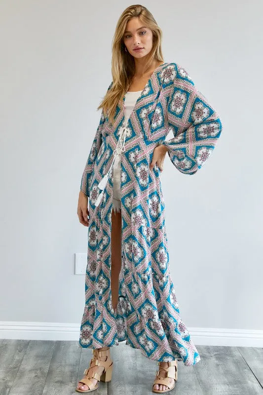 Printed Long Sleeve Loose Kimono