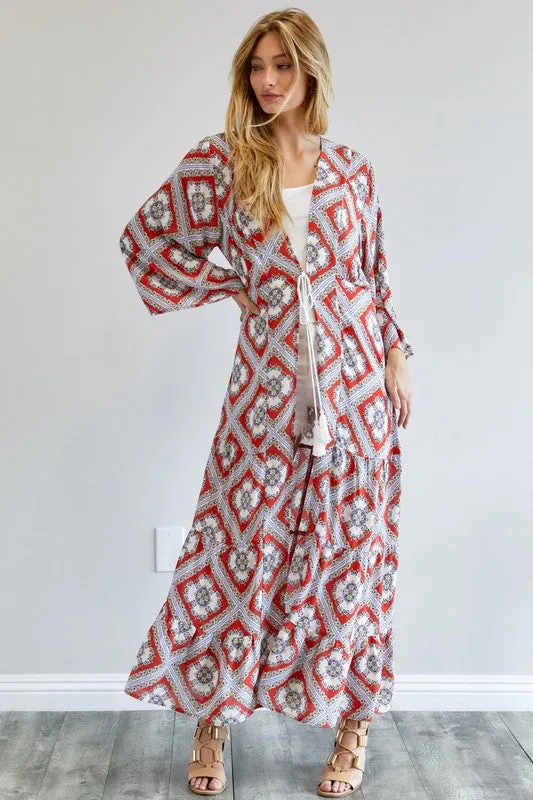 Printed Long Sleeve Loose Kimono