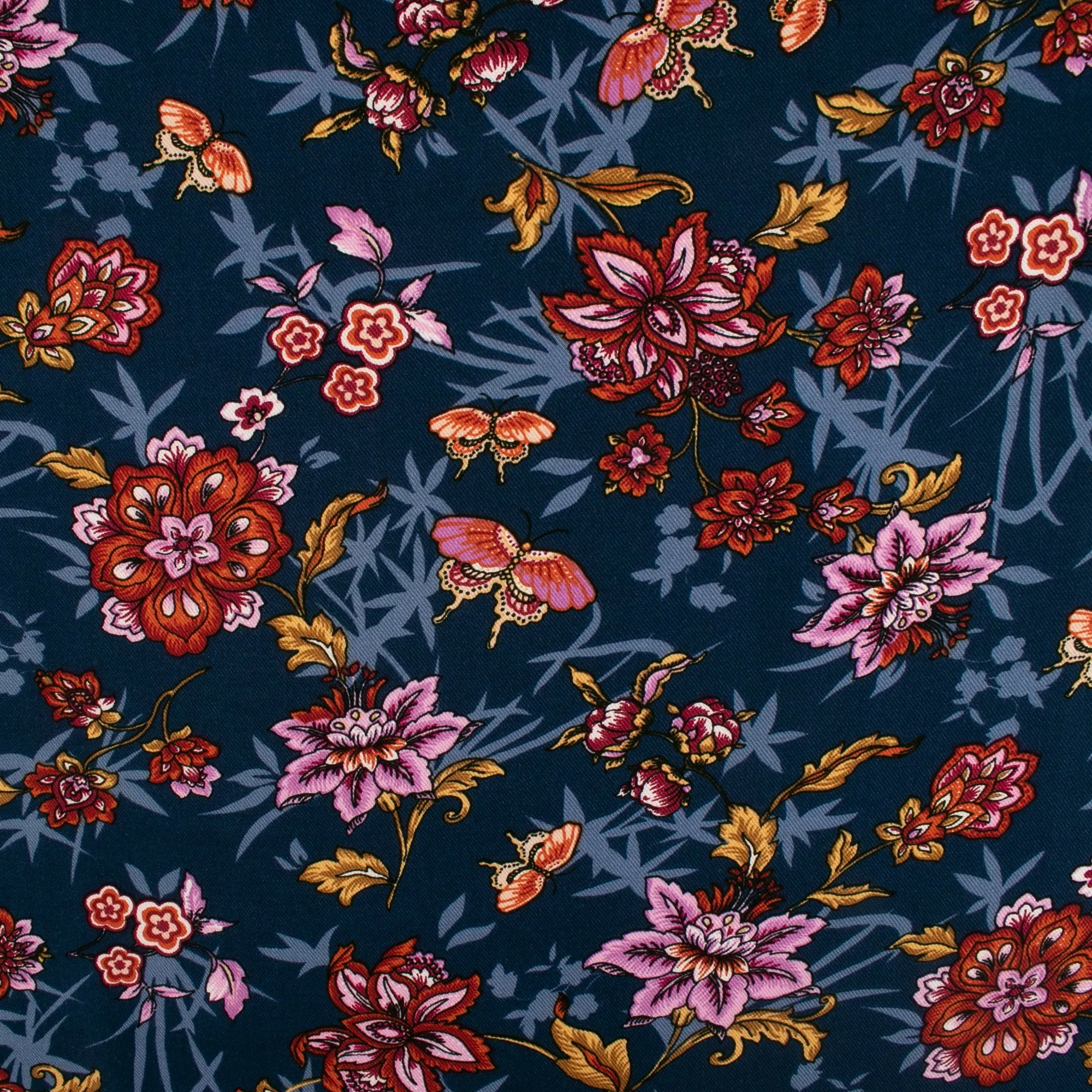 Printed Rayon - ANDREA - Florals / Butterfly - English blue