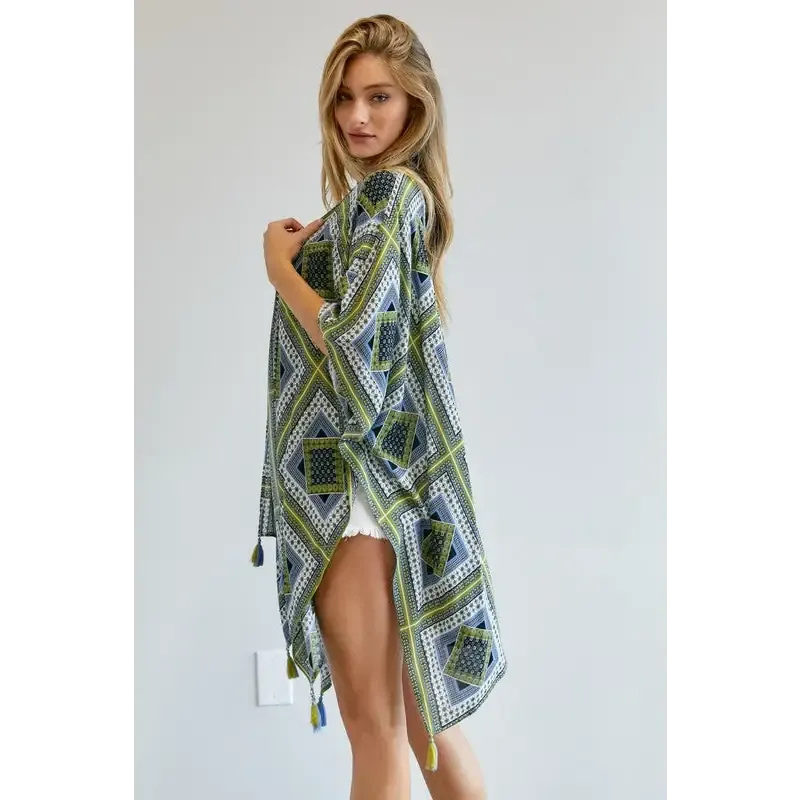 PRINTED SHORT SLEEVE LOOSE KIMONO