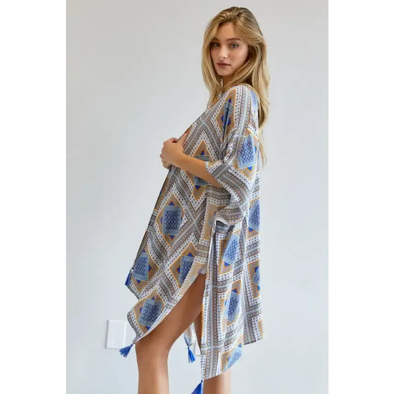 PRINTED SHORT SLEEVE LOOSE KIMONO