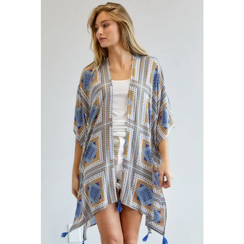 PRINTED SHORT SLEEVE LOOSE KIMONO