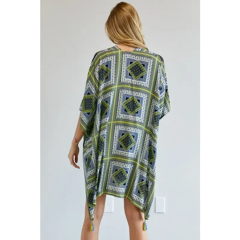 PRINTED SHORT SLEEVE LOOSE KIMONO