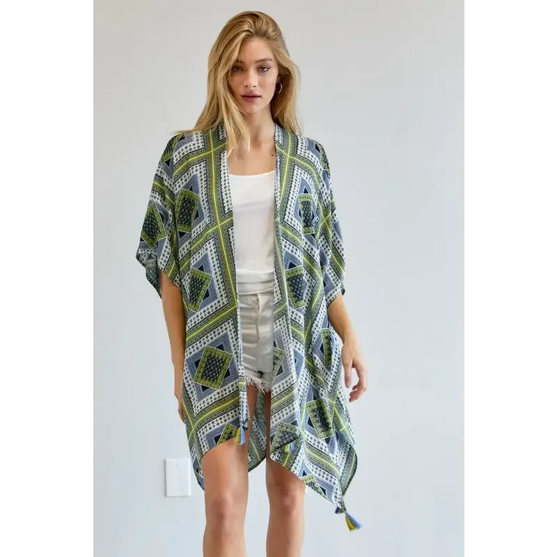 PRINTED SHORT SLEEVE LOOSE KIMONO