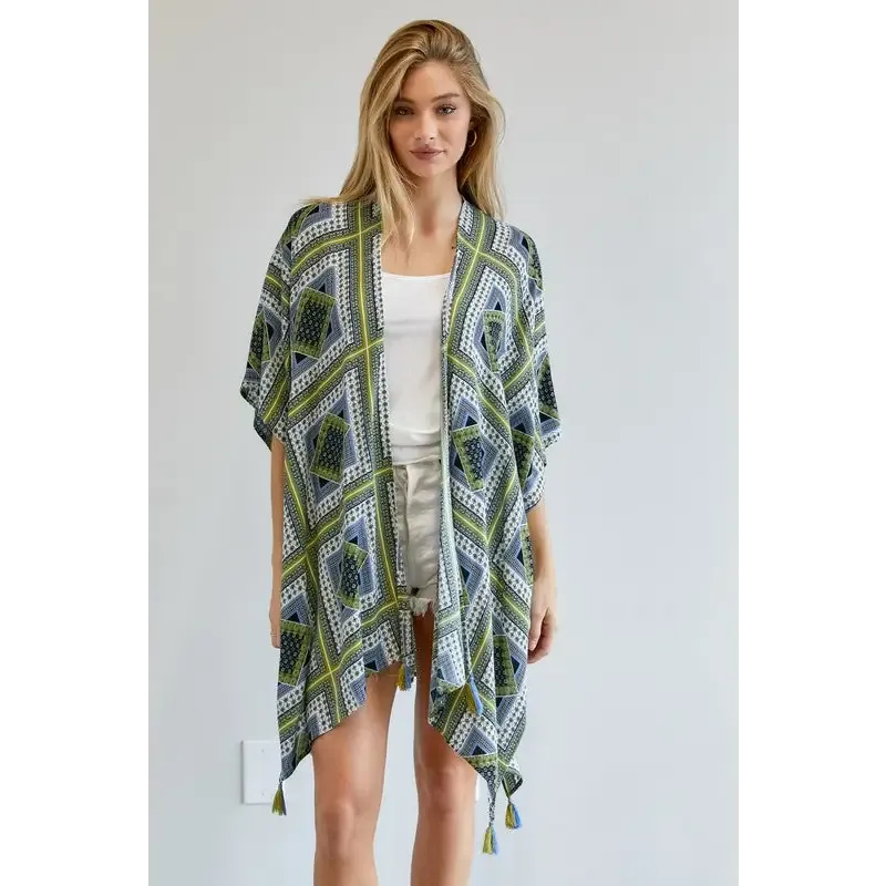 PRINTED SHORT SLEEVE LOOSE KIMONO