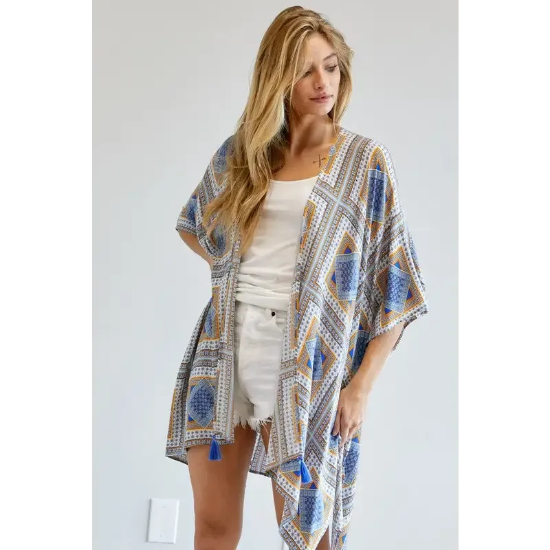 PRINTED SHORT SLEEVE LOOSE KIMONO