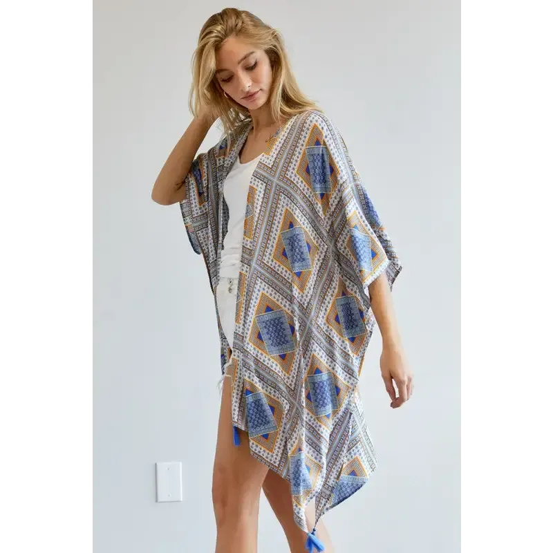 PRINTED SHORT SLEEVE LOOSE KIMONO