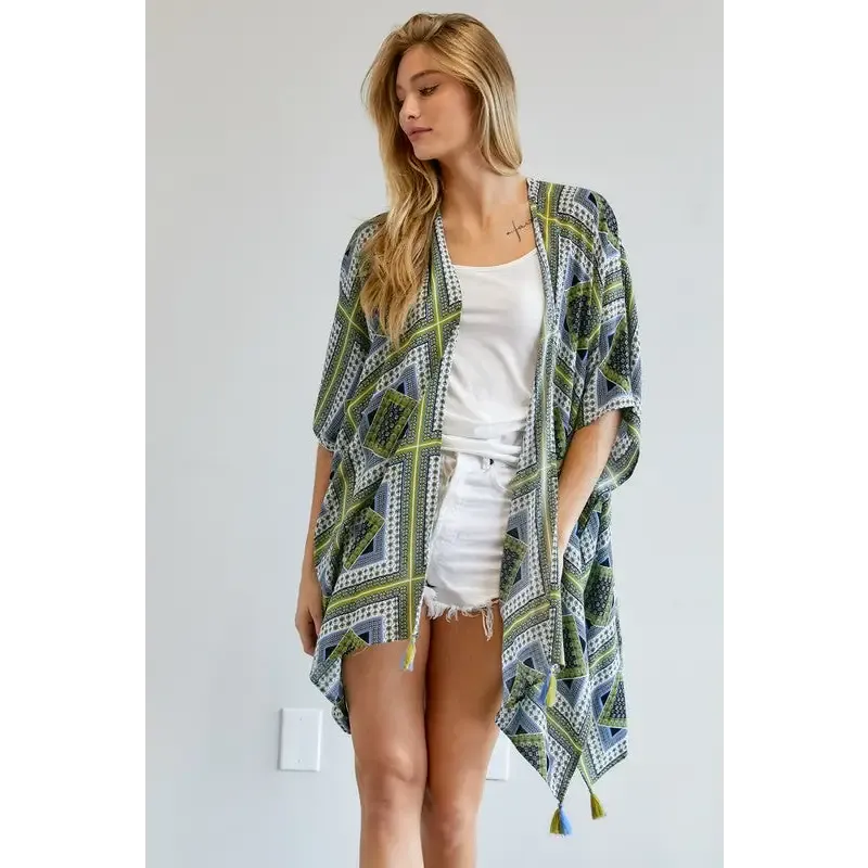 PRINTED SHORT SLEEVE LOOSE KIMONO