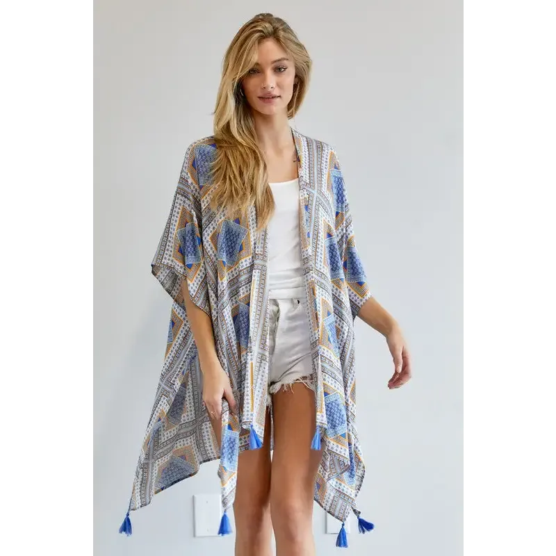 PRINTED SHORT SLEEVE LOOSE KIMONO