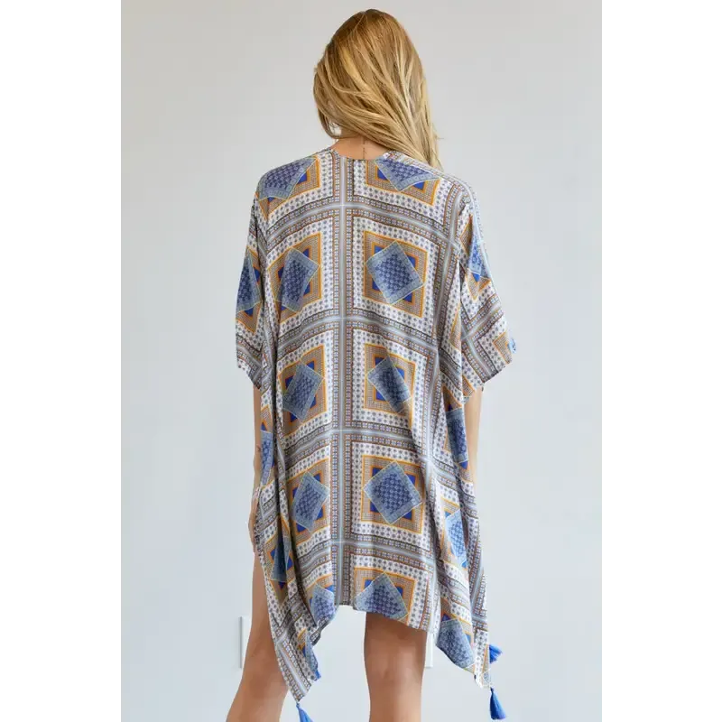 PRINTED SHORT SLEEVE LOOSE KIMONO