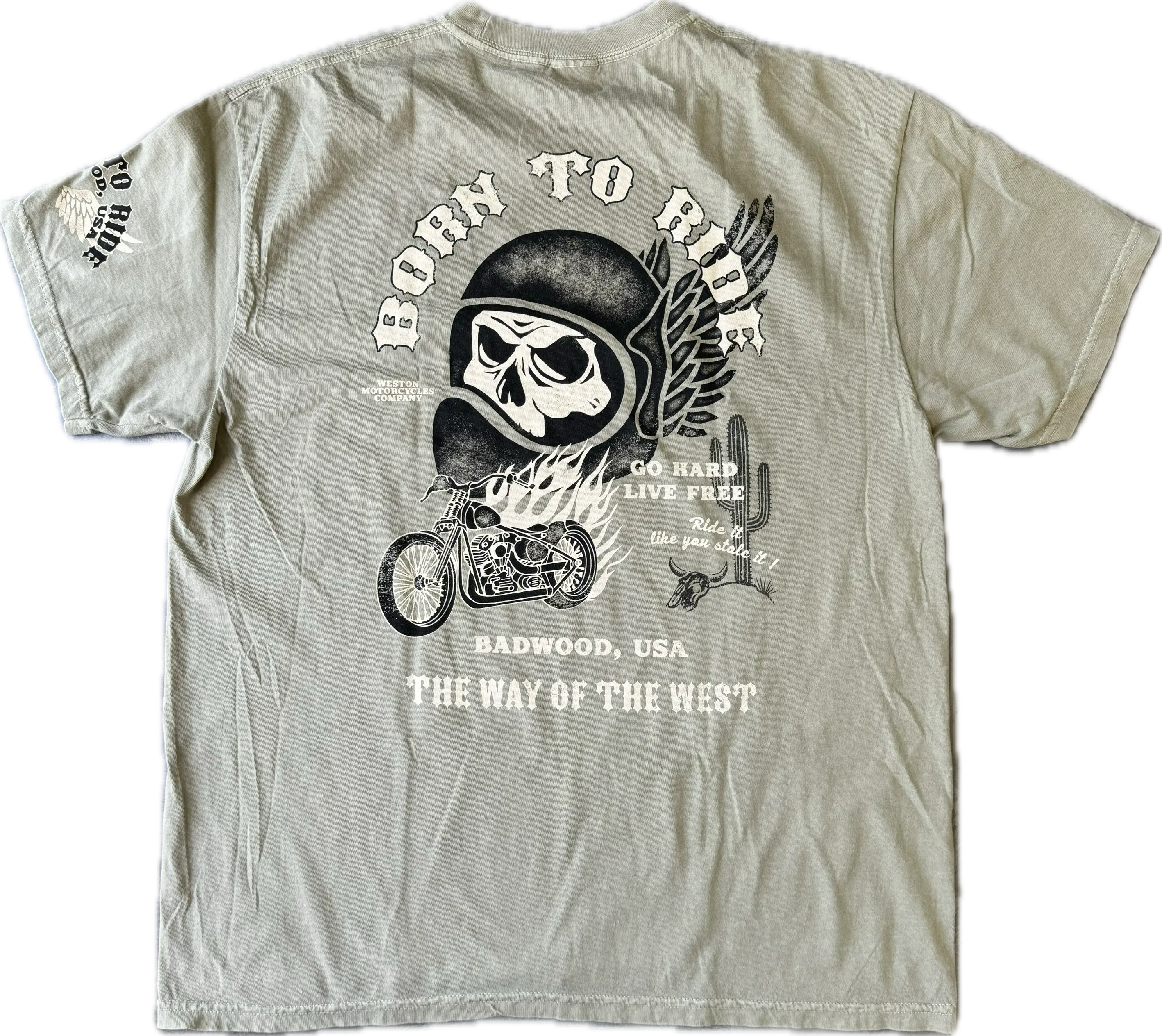 "BORN TO RIDE" Tee in HAZEL